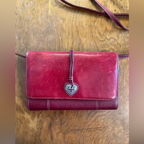 Brighton Handbags - Brighton Love Lock Red Leather Foldover Wallet Crossbody Purse Valentine’s Day
